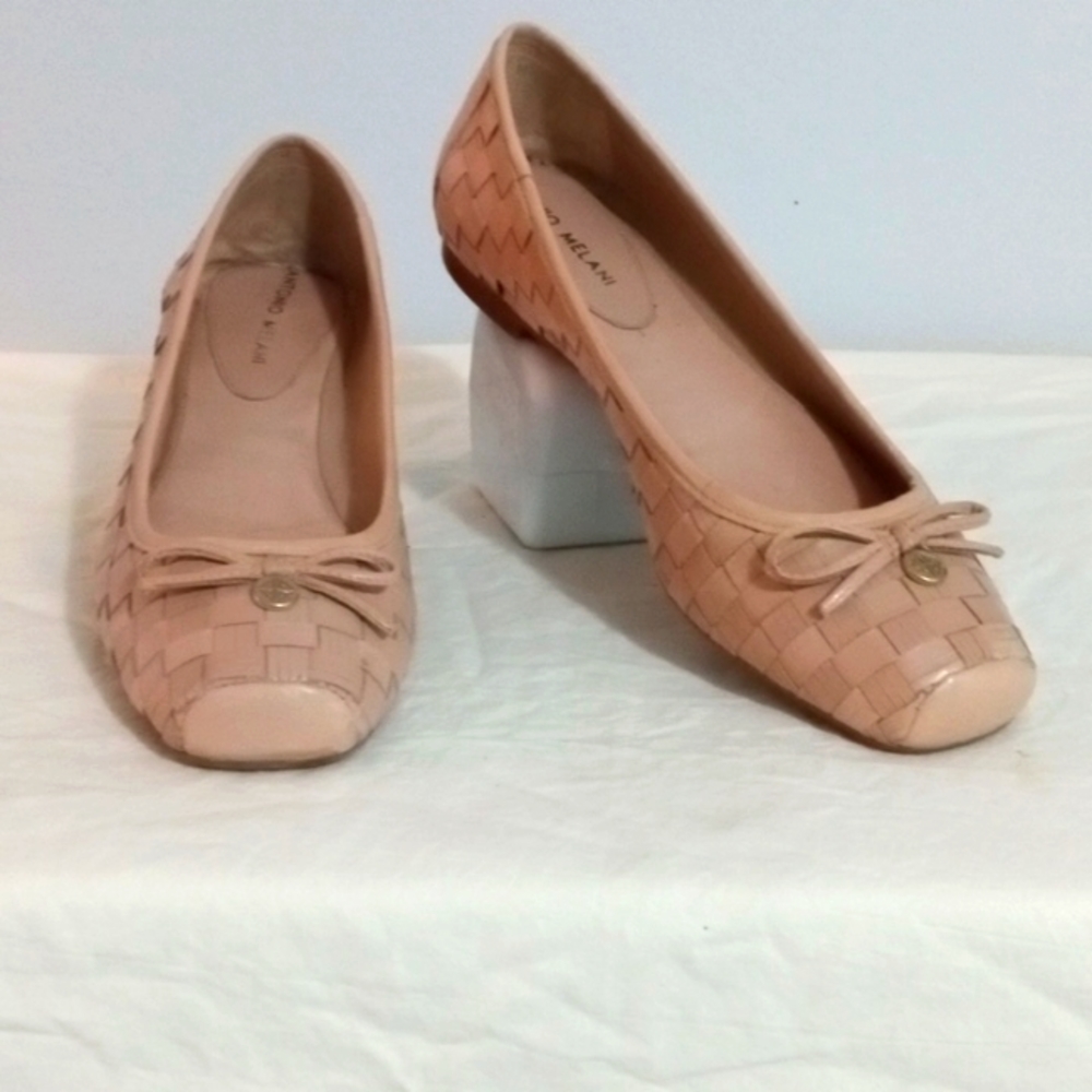 ANTONIO MELANI WOVEN SLIP-ON FLATS, TAN SIZE 10